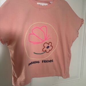 Zara Pink Heart Graphic Short Sleeve Tee
